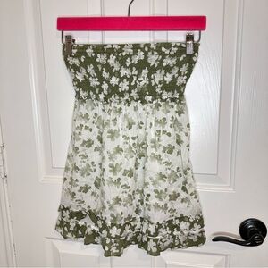 Y2K Hollister Army Green White Floral Print Babydoll Tube Top M Fairy Coquette